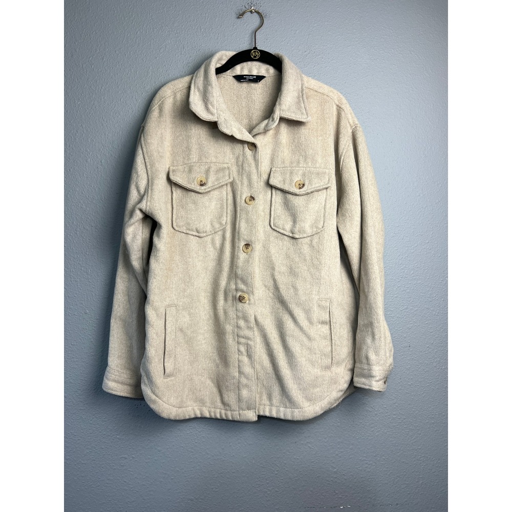 Member's Mark Womens Shacket Oatmeal Beige Recycled Polyester Size M Cozy Lounge